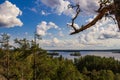 View from the mountains to a beautiful lake