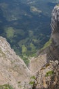 View of mountainside from top to the end and at the end view of hills and forests