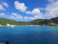 A view of mountains in Tortola, British Virgin Islands from sea ,November 18 2021 Royalty Free Stock Photo