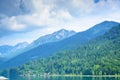 View of the mountains and the Weissensee lake in cloudy weather Royalty Free Stock Photo