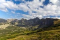 View on mountais in summer and blue sky with clouds