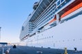 View of MSC WORLD EUROPA cruise ship stands in passenger port of Marseille, France Royalty Free Stock Photo