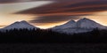 The view of Mt Bachelor and the three sisters from Sisters Oregon during sunset, cascade mountain range Royalty Free Stock Photo