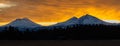 The view of Mt Bachelor and the three sisters from Sisters Oregon during sunset, cascade mountain range Royalty Free Stock Photo