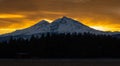 The view of Mt Bachelor and the three sisters from Sisters Oregon during sunset, cascade mountain range Royalty Free Stock Photo