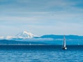 View on Mt. Baker from Vancouver Island, Canada, with sailboats Royalty Free Stock Photo