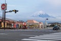 View of Mt. Fuji and Kawaguchiko city on spring in evening, Japan