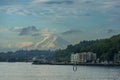 View of Mt. Rainier from Elliott Bay Overlooking West Seattle and Alki Beach. Royalty Free Stock Photo