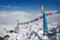 Buddhist Prayer flags against Himalayas snowy peaks Royalty Free Stock Photo