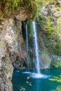 Closeup of waterfalls from rocky cliff at plitvice lakes national park croatia Royalty Free Stock Photo