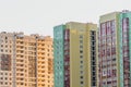 View of multistorey residential buildings, brick and glazed facades