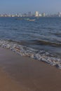 A view of the Mumbai skyline from marine drive beach