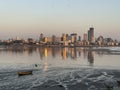 View of Mumbai at Sunset, from the Bandra Worli Sea Link (BWSL), in Mumbai, India Royalty Free Stock Photo