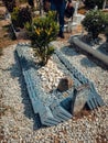 View of Muslim grave in the cemeteries. For muslims the grave should be aligned perpendicular to the Qibla towards Mecca