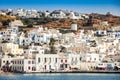 View of Mykonos in Greece from the ferry Royalty Free Stock Photo