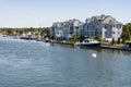 View of the Mystic Seaport with boats and houses, Connecticut Royalty Free Stock Photo