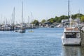 View of the Mystic Seaport with boats and houses, Connecticut Royalty Free Stock Photo