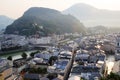 The view from MÃÂ¶nchsberg mountain to the old town of Salzburg, Austria