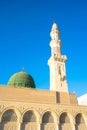 A view Nabawi Mosque green dome with blue sky as background, in Madinah, Saudi Arabia