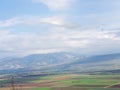 A view from Naftali mountains on the Hula valley, Golan heights and Mount Hermon with snow on top Royalty Free Stock Photo