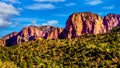 View of the Nagunt Mesa and other Red Rock Peaks of the Kolob Canyon part of Zion National Park, Utah