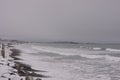 View of Nantasket beach during a winter storm