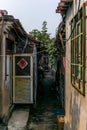 A view of a narrow alley in a traditional Beijing Hutong in Chin Royalty Free Stock Photo