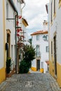 View of narrow paved street in Constancia, Portugal