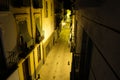 Narrow street with row of apartments in Granada at night Royalty Free Stock Photo