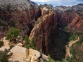 Angels Landing Trail, Narrow Mountain Ridge and Valley View, Zion National Park Royalty Free Stock Photo