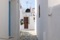 View of the narrow side street in Kastro, Folegandros Island, Greece