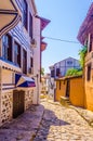 View of a narrow street in the historical part of Bulgarian city Plovdiv
