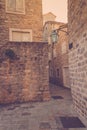 View narrow street in old town of Budva. Montenegro.