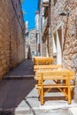 View of a narrow street in the old town of Hvar, Croatia Royalty Free Stock Photo