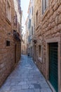 View of a narrow street in the old town of Korcula, Croatia Royalty Free Stock Photo