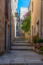 View of a narrow street in the old town of Korcula, Croatia Royalty Free Stock Photo