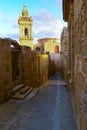 view of the narrow streets in the citadel of the fortress on the island of Gozo, Malta Royalty Free Stock Photo