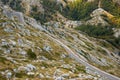 Winding narrow road in Biokovo mountain range, Sveti Jure summit, Makarska riviera, Dalmatia, Croatia Royalty Free Stock Photo