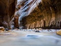 River Flowing Through Slot Canyon - The Narrows, Zion