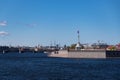 View of the Naryshkin bastion of the Peter and Paul Fortress, the Neva River and the Birzhevoy Bridge. St. Petersburg, Russia