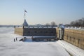 View of the Naryshkin Bastion sunny february day. Peter and Paul fortress. St. Petersburg