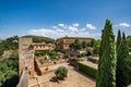 View of the Nasrid Palaces Palacios NazarÃÂ­es and the Palace of Charles V in Alhambra, Granada