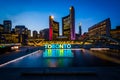 View of Nathan Phillips Square and Toronto Sign in downtown at n