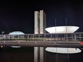 View of the National Congress building on the Esplanada dos Ministerios in Brasilia at night