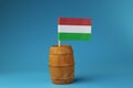 A view on national flag of Hungaria on wooden stick in wooden barrel