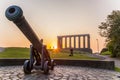 View of National Monument of Scotland against sunset on Calton Hill in Edinburgh, Scotland Royalty Free Stock Photo