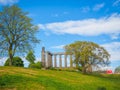 View of the National Monument of Scotland and the Nelson Monument, on Calton Hill in Edinburgh.