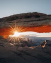 View through Natural Arch, Mesa Arch, Sunrise, Grand View Point Road, Island in the Sky, Canyonlands National Park, Moab Royalty Free Stock Photo