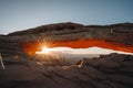 View through Natural Arch, Mesa Arch, Sunrise, Grand View Point Road, Island in the Sky, Canyonlands National Park, Moab Royalty Free Stock Photo