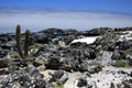 View on natural turquoise pool surrounded by jagged rocks with altostratus clouds in the horizon